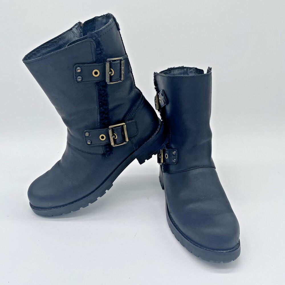 Ugg Niels Boot Womens Sz 6.5 Black Water Resistant Leather Side Zip Cold Weather